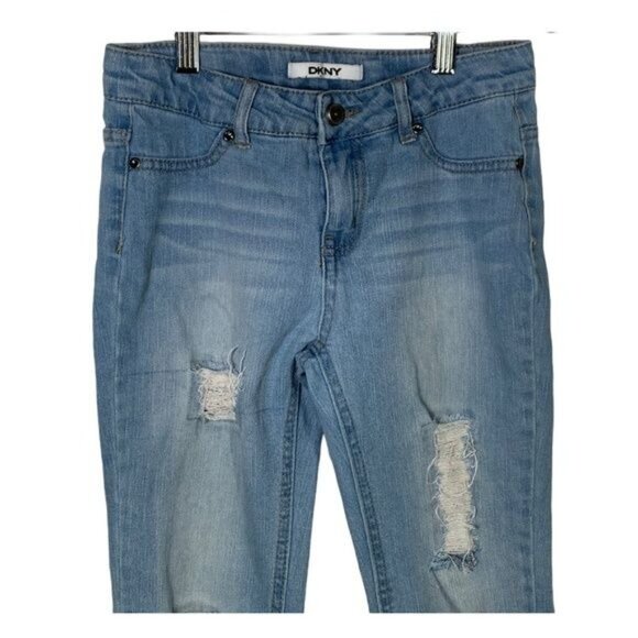 DKNY Girls 12 Skinny Distressed Ripped Stretch Blue Denim Jeans - Picture 2 of 10